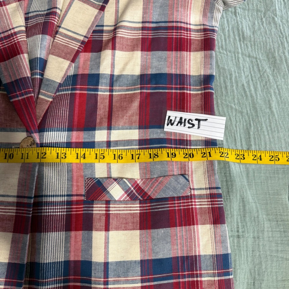 Eagle River Traders Blazer Wmn 14 Red Plaid Cotton Linenโ Single Button USA Made - Picture 13 of 14